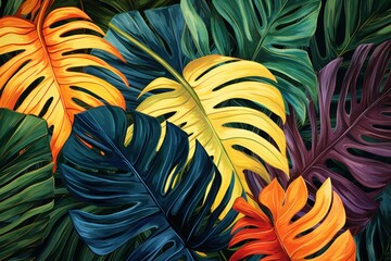 Fototapeta na wymiar Broad Palm leaves tropical plants. Tropic plant. Generate Ai
