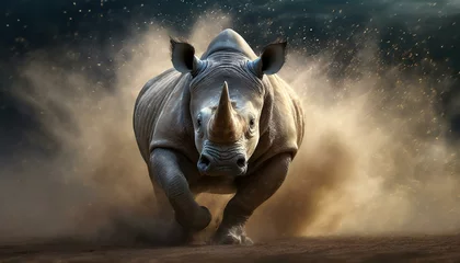 Foto op Aluminium a running rhino in a cloud of dust AI Generated © Muhammad