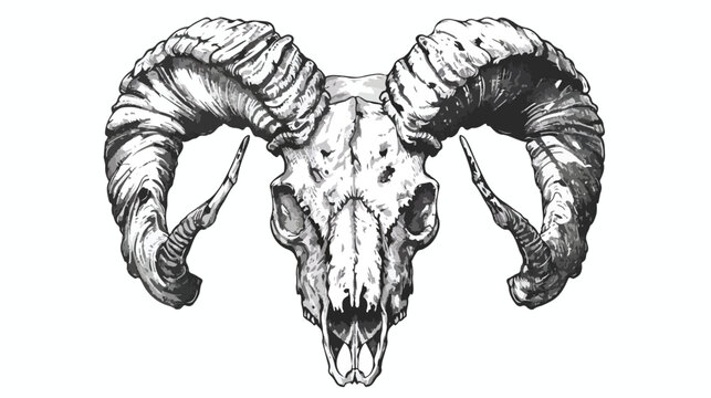A Black  White Realistic Rams Skull Fine line