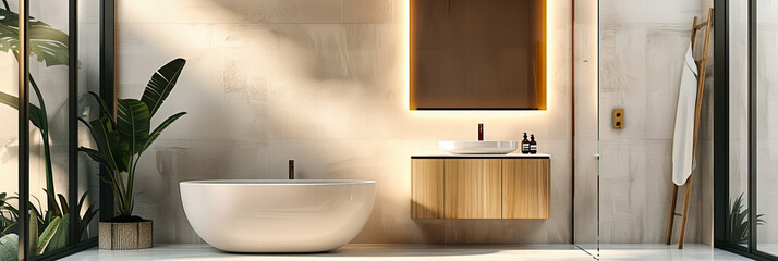Contemporary Bathroom Interior with Sleek Design Elements, Reflecting Modern Luxury and Stylish Comfort