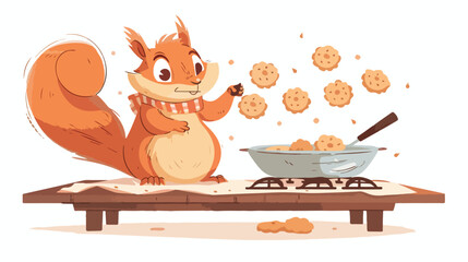 A squirrel bakes homemade cookies  - obrazy, fototapety, plakaty
