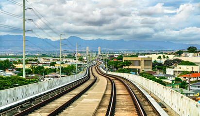 Light rail metro transit system at Kalauao Pearlridge in Hawaii, United States