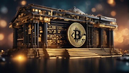 Generative AI. World of bitcoin, crypto world, Bitcoin ruling the town, king of city, Crypto king, Best crypto to buy, Crypto skyline, Bull run, Bear run.