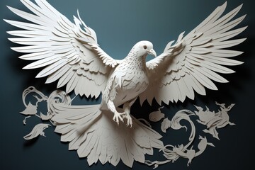 Delicate Paper cut pigeon fly. Religion world. Generate Ai