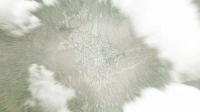 Earth zoom in from space to Windhoek, Namibia. Followed by zoom out through clouds and atmosphere into space. Satellite view. Travel intro. Images from NASA