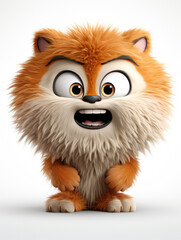 A cartoonish orange furry animal with a big smile on its face. The animal is standing on a white background