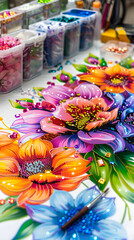 Fototapeta na wymiar Intricate Stages of Diamond Painting featuring Beautiful Floral Design Artwork