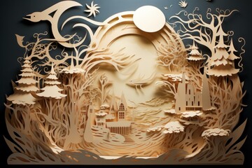 Delicate Paper art style. Style craft nature. Generate Ai