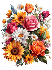 Watercolor Colorful Floral Bouquet PNG Clipart