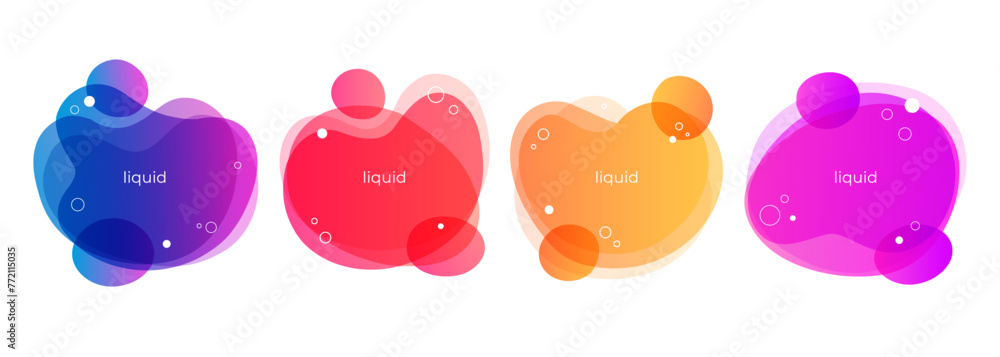 Poster set of abstract liquid shapes. bright splashes. dynamic vibrant color gradients for creative graphic