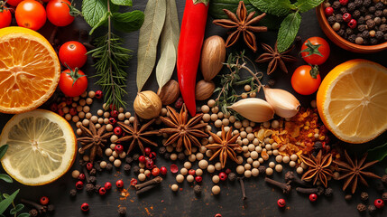 Seamless texture with spices and herbs.