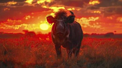 Foto op Plexiglas Warthog at dusk, creating a powerful shadow, symbolizing the unexpected beauty and strength found in embracing oneâ€™s true self in personal development brands. © Manyapha