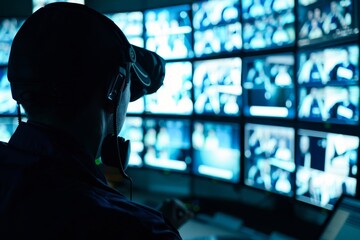 Security guard monitoring video surveillance system for safeguarding the premises