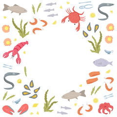 Seafood icons elements in color. Vector illustration of seafood and sea cuisine. - 772116480