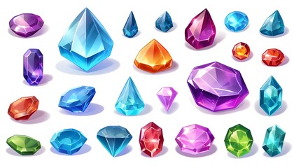 gem stones game design elements illustrations isolated on white background 