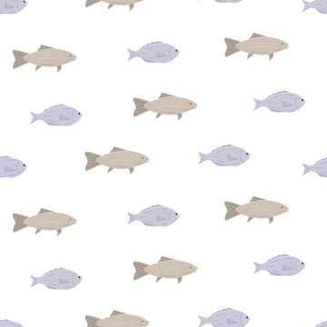 Seamless pattern with fish doodle style. Vector illustration dorado carp, background.