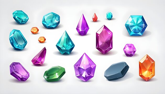 gem stones game design elements illustrations isolated on white background 