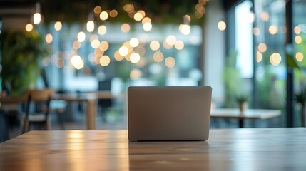 Celebrating Executive with Laptop in Blurred Co Working Space, Celebrating, executive, laptop, blurred co working space