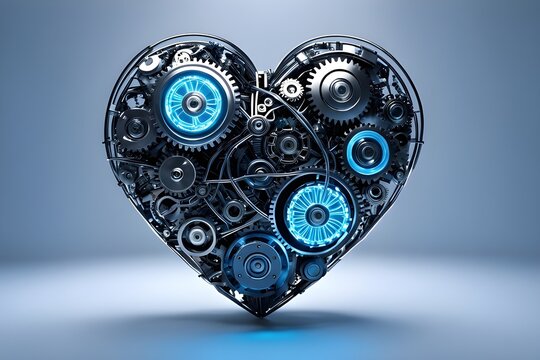 A mechanical heart with intricate gears and a glowing core, fusion of technology and emotion. Ideal for concepts involving love, technology, and innovation. generative ai