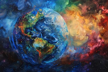 Earthly Art A Vibrant Painting of Our Planet Generative AI - obrazy, fototapety, plakaty