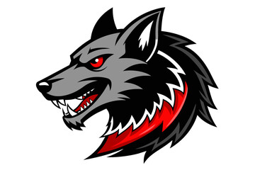 Naklejka premium anthropomorphic black wolf with very long and bright red dog, Spiked collar, Profile Logo Mascot, sticker