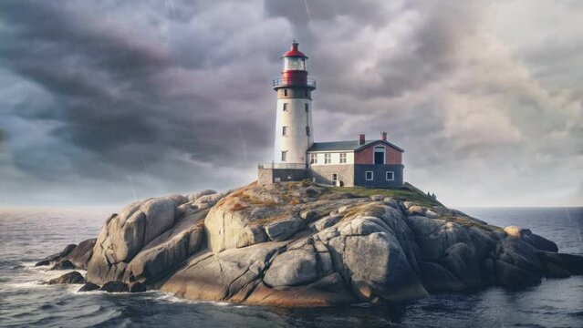 lighthouse on a cliff during stormy weather, Leader And Vision Concept