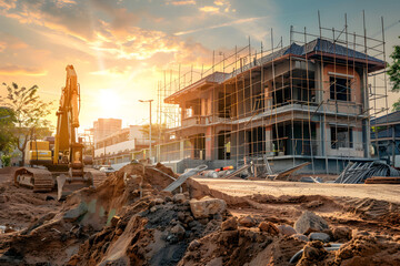 Construction building site for new house. - obrazy, fototapety, plakaty
