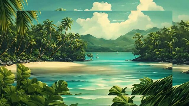 tropical island with palm trees and sea