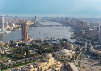 Aerial view of Cairo with Nile River, Egypt - obrazy, fototapety, plakaty