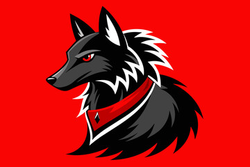 anthropomorphic black wolf with very long and bright red fox Spiked collar Profile Logo Mascot, sticker 