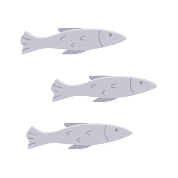 Fish doodle style. Vector illustration a flock of fish,  sprat fish saury capelin.