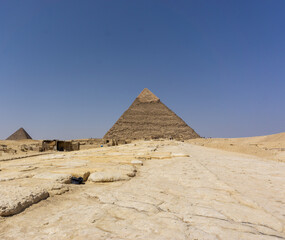 View on the Khafre pyramid in the Giza pyramid complex, Cairo, Egypt