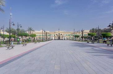 Wide view of Abdeen Garden with Abdeen Palace in the background, Cairo, Egypt - obrazy, fototapety, plakaty