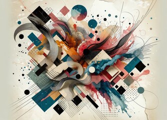 Modern Collage- Dynamic Ink and Bold Geometric Anchors