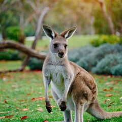 Naklejka na ściany i meble Outback Encounter: Australia's National Animal Kangaroo Grazing in the Garden