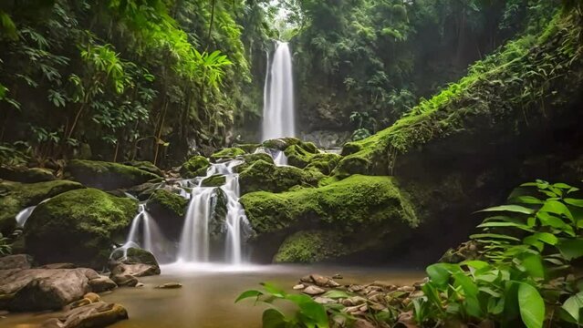 waterfall in the green forest