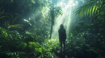 Fotobehang Tranquil EcoAdventure Wanderer Exploring Lush Hawaiian Rainforest © May's Creations