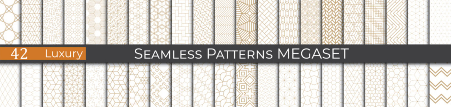 Luxury golden geometric pattern set. Subtle 80s line deco graphic. Retro golden pattern print.