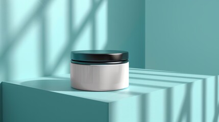 Elegant Cosmetic Jar on Soft Blue Shadows