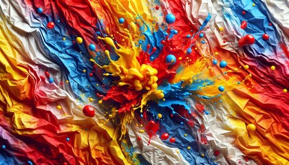 Vibrant Paint Splashes on Detailed Wrinkled Paper Texture