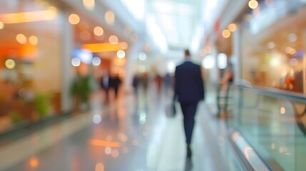 Fototapeta premium Celebrating Executive in Blurred Shopping Mall Environment, Celebrating, executive, shopping mall, blurred environment