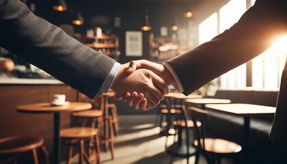 firm handshake between two professionals in a corporate Concept of business agreements, partnership success, and professional commitment - obrazy, fototapety, plakaty