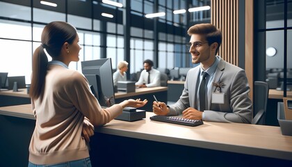 Counter service and a customer in an office Concept of service mind and consulting business 