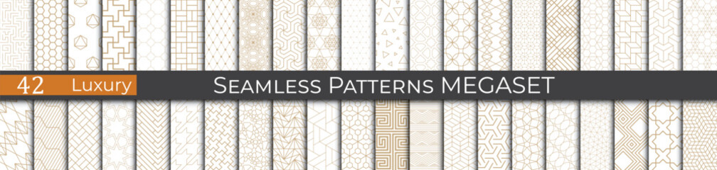 Luxury golden geometric pattern set. Subtle 80s line deco graphic. Retro golden pattern print. - 772125627