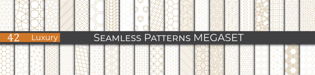 Luxury golden geometric pattern set. Subtle 80s line deco graphic. Retro golden pattern print. - 772125806