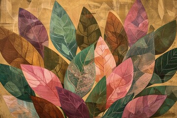 Colorful Autumn Leaves Pattern in Abstract Art Style
