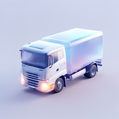 Glossy stylized glass icon of truck, lorry, vehicle, transportation