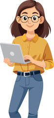 Smiling young woman holding laptop