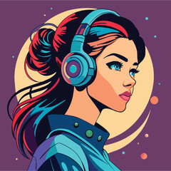 Digital illustration of a stylish girl with headphones in a futuristic design