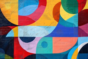 : A vivid abstract mural with a mix of primary and secondary colors